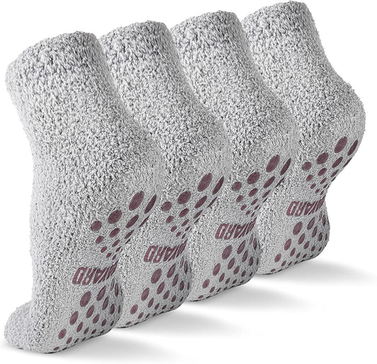 Non Slip Fuzzy Grippy Sock Warm Fluffy Cozy Fleece Slipper Socks Winter Hospital Socks for Men Women 4 Pairs