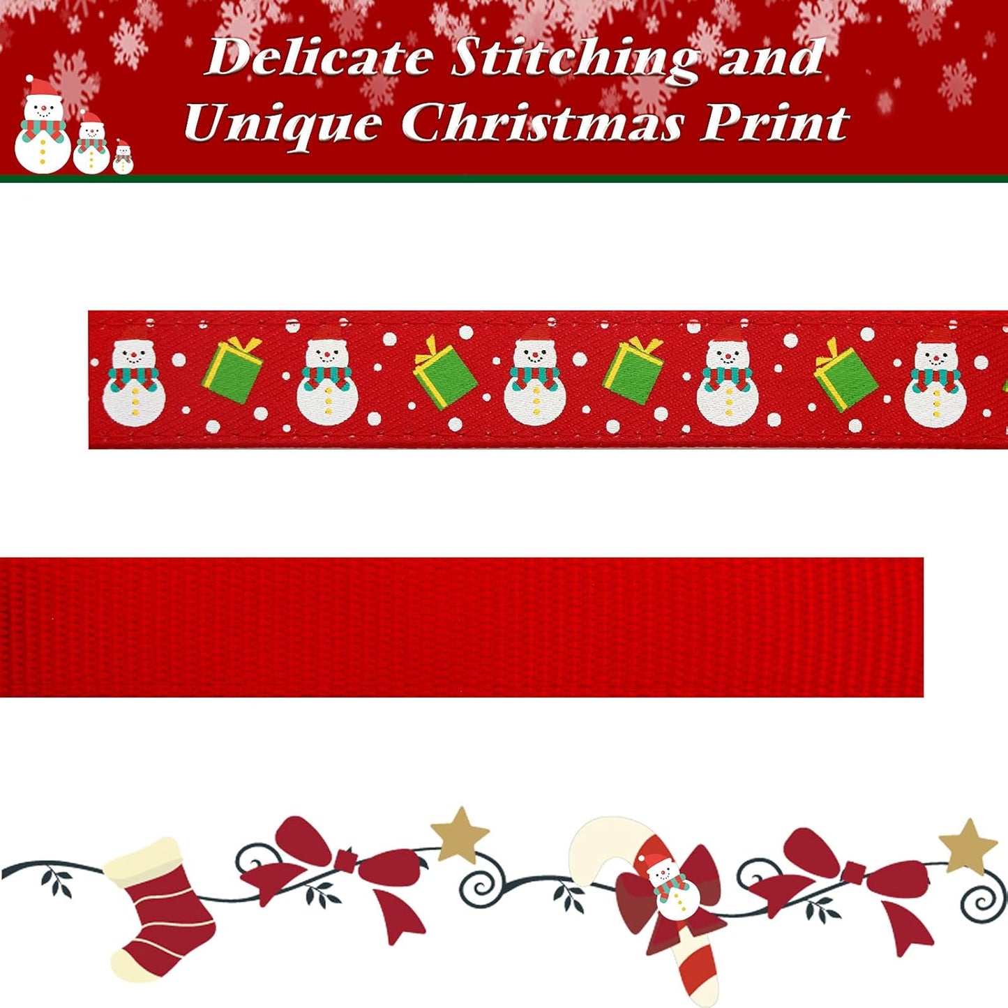 Adjustable Christmas Dog Collar with Antler Bow Tie and Snowman Design for Medium Dogs